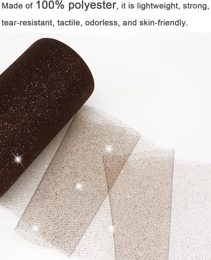 Ableme Deco Glitter Tulle Fabric Rolls, 6 Inch 50 Yards (150ft) Sparkling Spool Ribbon Sequin Netting for Tutu Skirt Gift Wrapping Wedding Party Decoration (Brown) - Image 3